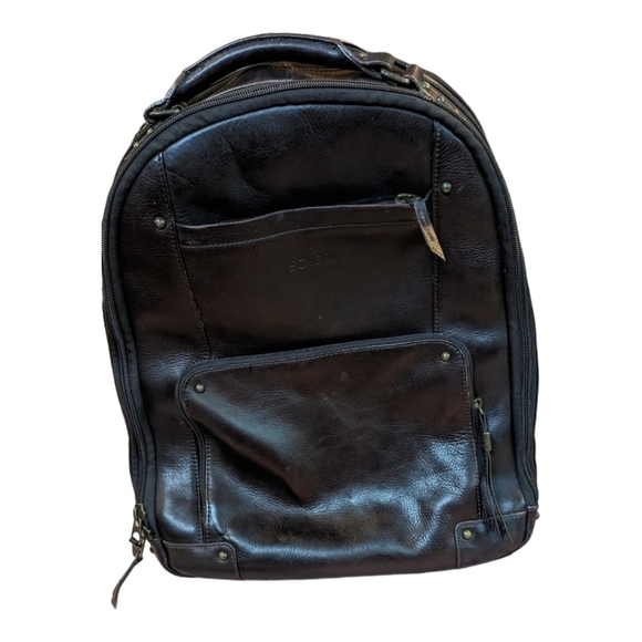Solo Brown Leather Multi pocket Laptop/Tablet Backpack Functional Career School - Picture 1 of 15
